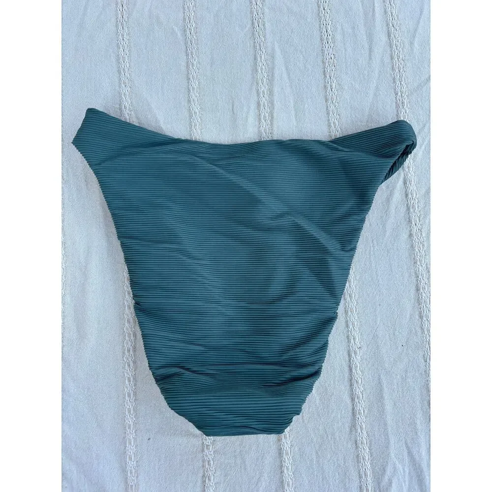 J.Crew Ribbed High-Rise Cheeky Bikini Bottom, Green,‎ Sz XXS